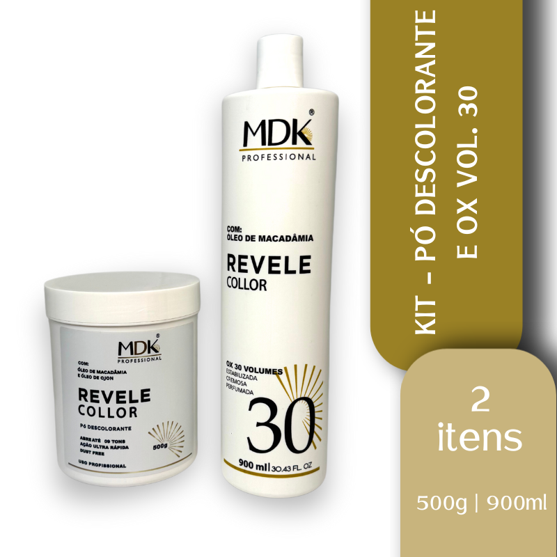 KIT PÓ DESCOLORANTE 500G REVELE COLLOR MDK + OX VOL. 30 - FRETE GRÁTIS