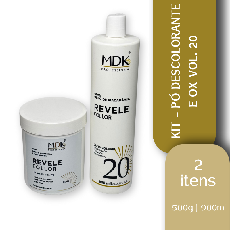 KIT PÓ DESCOLORANTE 500G REVELE COLLOR MDK + OX VOL. 20 - FRETE GRÁTIS